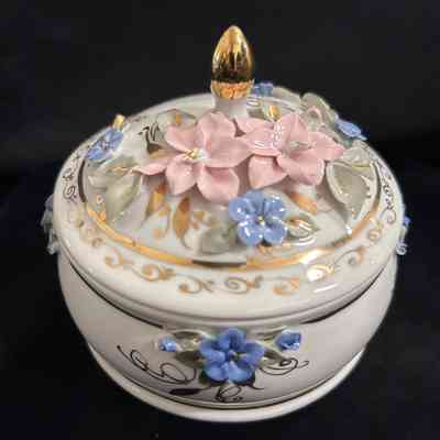 Painted Flower Jar with Lid