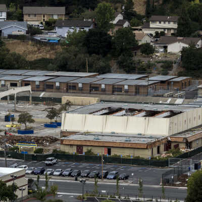 Pinole Valley High School reconstruction: PVHS demo-Gym and admin remains 7-18-15 (Earl Combs)