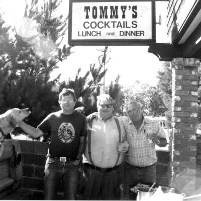 Tommy's #2 (Margaret Prather.): TOMMY’S/TAQUERIA SANCHEZ: Tommy Prather (center, above) was a longtime Pinole resident
known for his friendly pranks. He was a 17-year veteran of the Pinole Fire Department, 13 as a captain.
Tommy and his wife, Margaret (Faria) Prather, owned Tommy’s (formerly the Three Belles),
the “Cheers” of Pinole, one of the city’s most popular restaurants and bars. The restaurant was open
from 1980 to 1999. Tommy died in 1997.