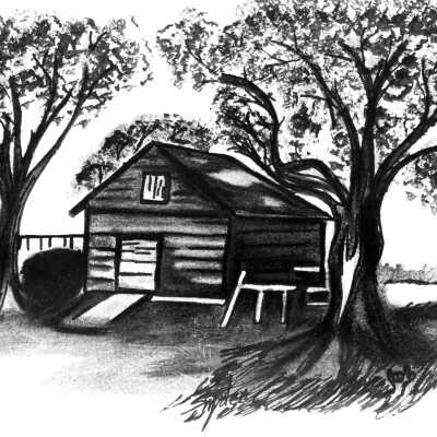 Drawing of first school, 1886
