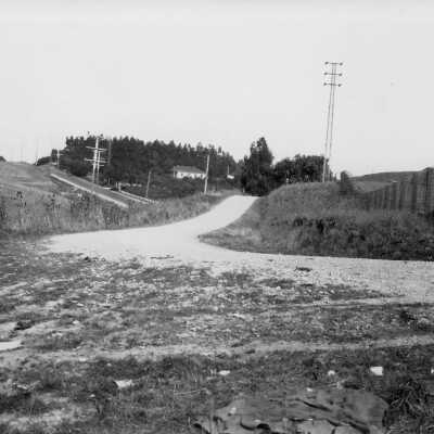 Ellerhorst Ranch (Bill McMaster): View of unpaved road, fence, and power lines at the Ellerhorst Ranch.
