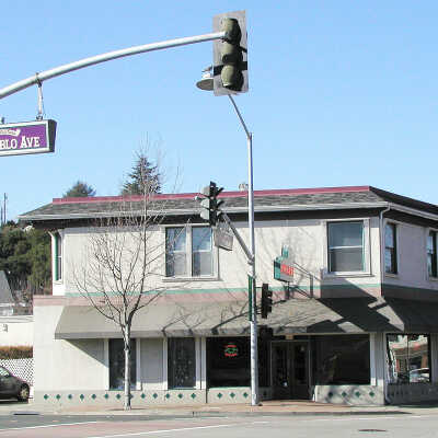 Antlers exterior #1: Street view of Antler's Tavern on Tennent and San Pablo avenues.