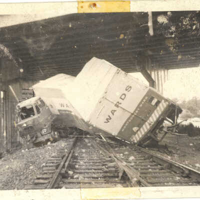 Wards truck on Santa Fe tracks 1963