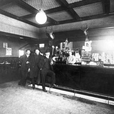 Antlers-early 1900s (Prather): A 1900s interior view of Antler's Tavern on Tennent and San Pablo avenues.
