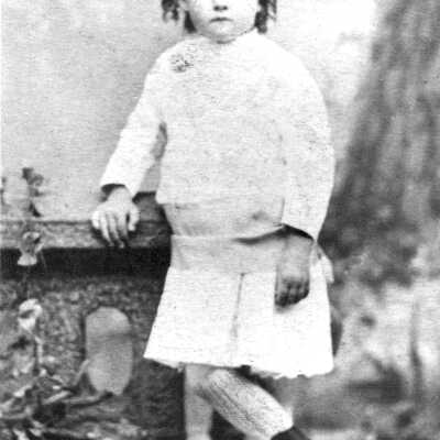 Ellerhorst, Frances, age 4 (Vincent): Frances L. Ellerhorst posed for this portrait at age 4 in 1878. She began teaching at the Sheldon School in 1895 at the age of 21. She taught in Pinole schools and was principal for 40 years at the Pinole-Hercules School #1, the school on the hill, retiring in 1940.