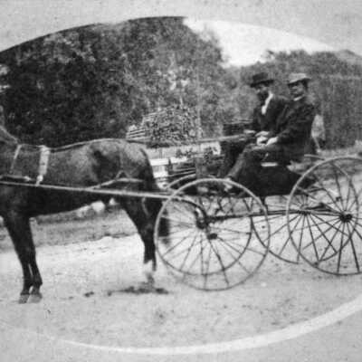 Patchen with buggy (S.J. Tennent and Mr. Cummung) (2353T) CCCHS: Horse drawn buggy with Samuel J. Tennent and Mr. Cummung