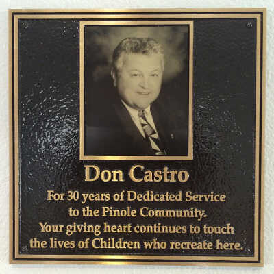 The Don Castro Plaque: The life of Don Castro was celebrated July 28 with the unveiling of a plaque in his honor at the Pinole Youth Center. The plaque is on the wall at the entrance to the building.
