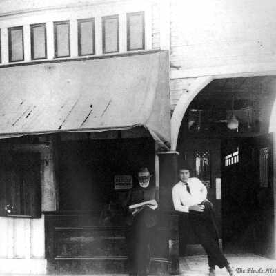 Silvas Saloon (Jimmy Silvas on left) and Golden West Hotel: Jimmy Silva in front of his saloon and the Golden West Hotel.
