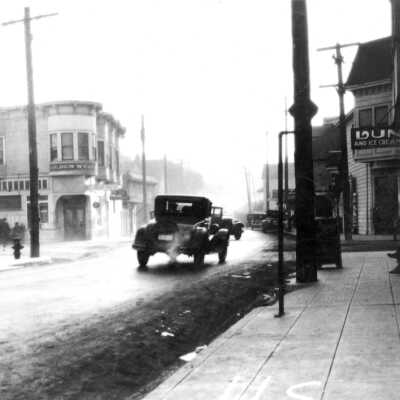 Silvas Saloon and Golden West Hotel (1920s)-Prather: Golden West Hotel. The James Silvas building housed the Golden West Hotel (left) in the early 1900s. It was located on the southwest corner of Tennent and San Pablo, one of the Four Corners. It later housed the Joe Lunghi Trovatore Cafe and the Town Tavern. The Pump House convenience store and gas station is there now. 