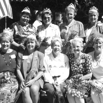 Pinole Holy Ghost queens reunion 1993: Pinole Holy Ghost queens reunion 1993: from left to right (sitting) Marcia Marcos, Carol Costa, Deanna Faria, Jeri Nunes, and Margaret Faria; (standing) Mary Ann Pavon, Celeste Freitas, Laverne Nunes, Dolores Faria.