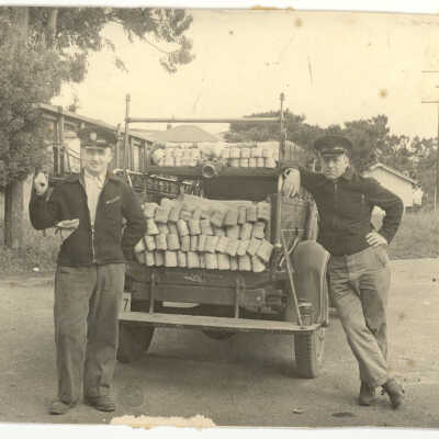 George and Carl behind the American LaFrance Fire Engine
