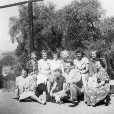 Pinole teachers 1951-Irene Martin, front right, John Lynch, center, Caroline Jordan, white hair in rear center (Mary Butler)