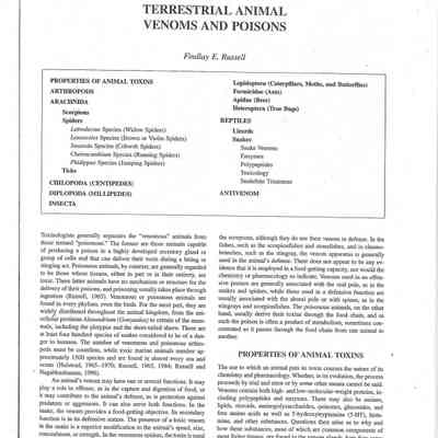 Toxic Effects of Terrestrial Animal Venoms and Poisons