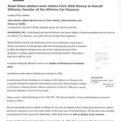 Read These Seldom-Seen Letters From Walt Disney to Donald Gilmore, Founder of the Gilmore Car Museum