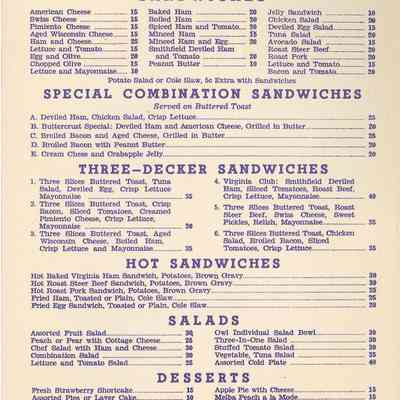 Soda Fountain Menu / Sandwiches and Salads
