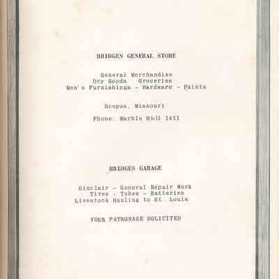 Yearbook Advertisements and Sponsors: Bridges General Store and Garage