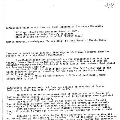 History of Bollinger County and Marble Hill