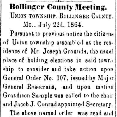 Bollinger County Meeting July 29, 1864