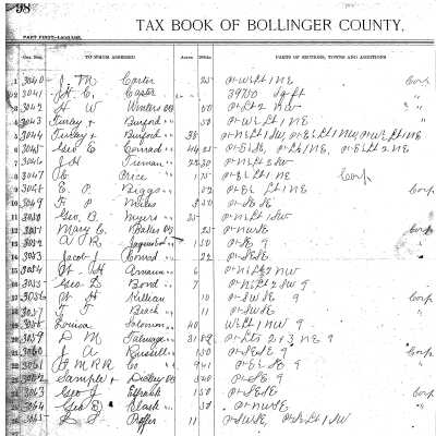 List of Land from Tax Book of Bollinger County