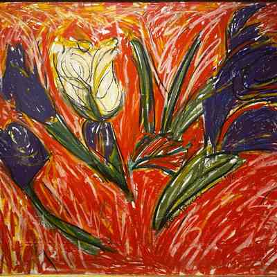Floral Still Life on Red Field