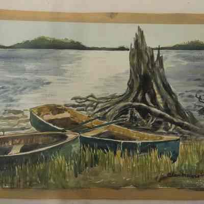 Two Canoes Next to A Stump