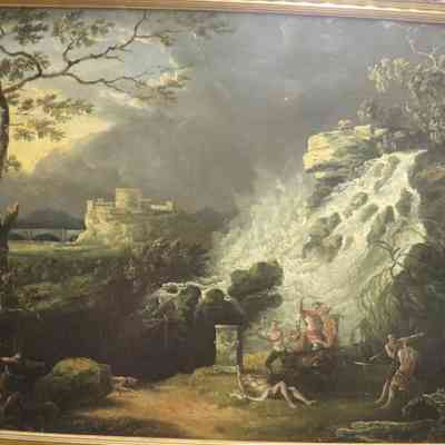 Battle Scene with Castle and Waterfall