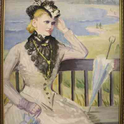 Portrait of Nancy Langhorne with flowered hat