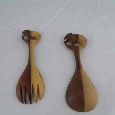 Hand-Carved Wood Spoon and Fork from Uganda
