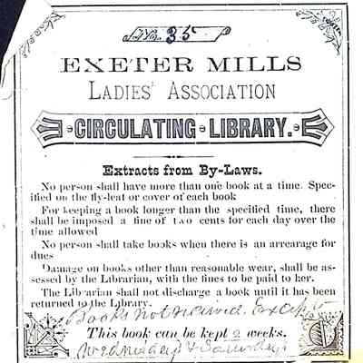 Exeter Mills Ladies Association Circulating Library Book Policy