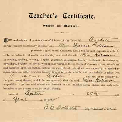 School No. 11, Teacher's Certificate 1908