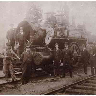 Engine Crew Next to Wrecked Locomotive