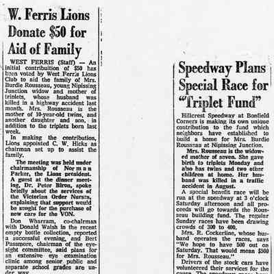 "W. Ferris Lions Donate" & "Speedway Plans"