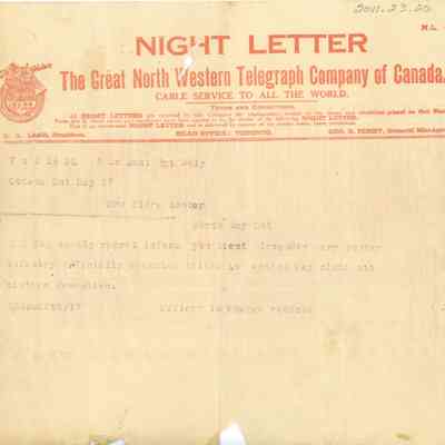 "Night Letter The Great North Western Telegraph"