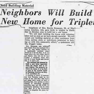 "Neighbors [sic] Will Build New Home for Triplets"