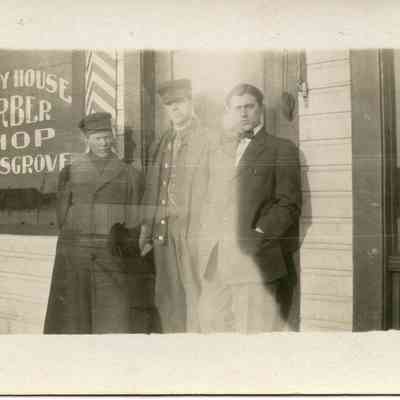 Trio in Front of Mackey House Barber Shop, North Bay