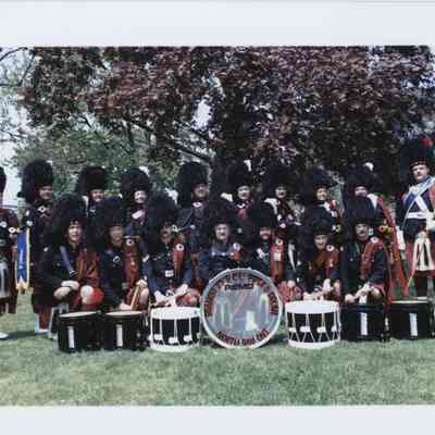 Group photograph of North Bay Pipes and Drums at the Legion convention in London, Ontario