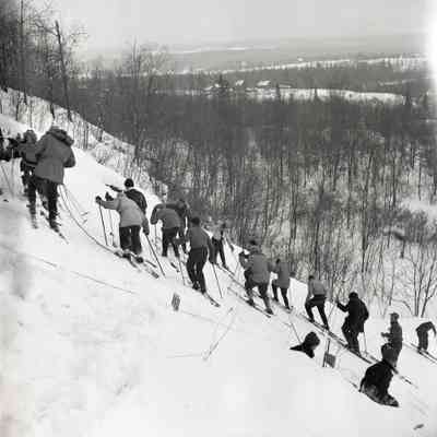 Skiers Packing Hill- Laurentian Ski Jump