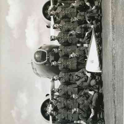 Ground Crew in front of Avro Anson II at North Bay Airport.