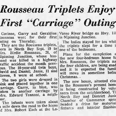 "Rousseau Triplets Enjoy First "Carriage" Outing"