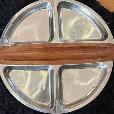 4.9.25d Mid-Cent-Mod Arthur Salm Teak & Stainless Steel Lazy Susan & Egg Cup Stacker