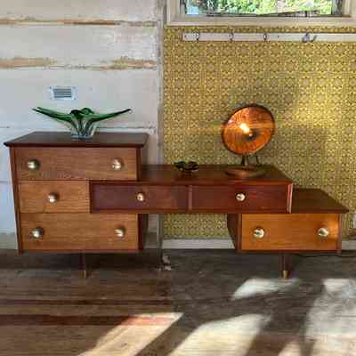 31.5.25a Mid-Century Modern Stepped Lowboy Drawer Unit