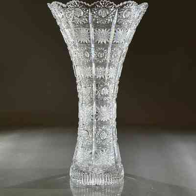 21.3.25d Labeled Vintage 'Lace' Hand Cut Bohemian Czech Lead Crystal Vase