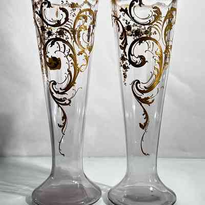 28.4.25a Attributed François Théodore Legras or Baccarat – Tall Hand-Gilded Antique Vases