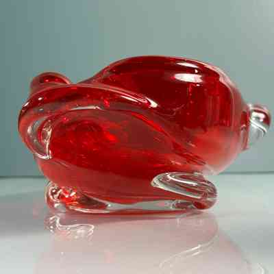 28.10.25e Vintage Red Art Glass Dish – Attributed Murano, Italy