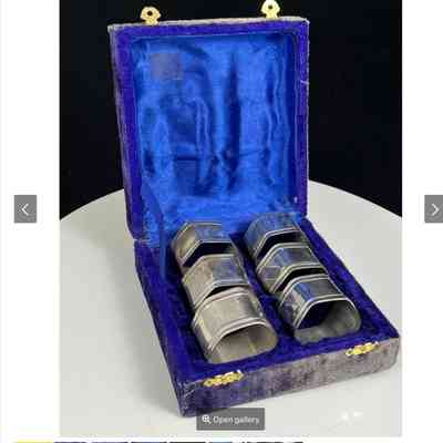 Vintage Silver-Plated Hexagonal Napkin Rings Set in Vintage Box