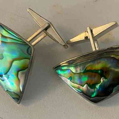 11.6.25G Vintage Sterling Silver & Paua Shell Cufflinks | Mid-Century NZ Design