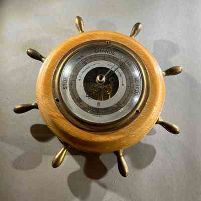 21.3.25c Vintage German Mid-Century Ship's Wheel Barometer