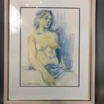'Girl in Sarong' Original by NZ Artist Vivian Manthel-French. Professional Frame