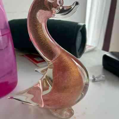 2.9.25c Vintage Murano Glass Duck – Pink & Gold Aventurine Glass Sculpture