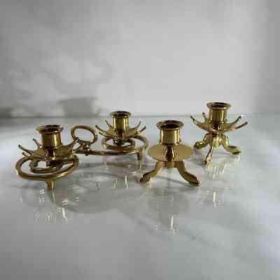 20.5.25c Vintage Solid Brass Candle Holders – Lot of 3 (2 Singles + 1 Double)